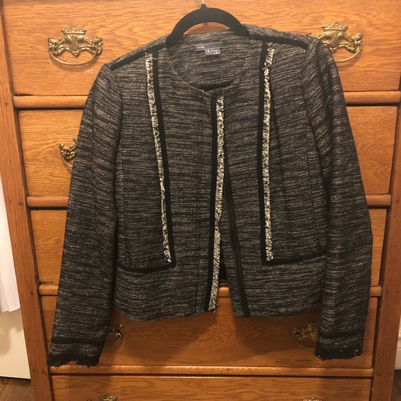 Vince boucle jacket with fringe and leather trim - Picture 3 of 5